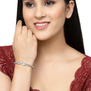 Rhodium-Plated Silver Toned Square Shaped White American Diamond Studded Bracelet