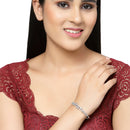 Rhodium-Plated Silver Toned Square Shaped White American Diamond Studded Bracelet