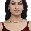 Rhodium-Plated Red & Green American Diamonds Studded Cubical Necklace & Earrings Jewellery Set