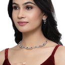 Rhodium-Plated Red & Green American Diamonds Studded Cubical Necklace & Earrings Jewellery Set
