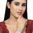 Rhodium-Plated Silver Toned Teardrop & Leaf Shaped Grey American Diamond Studded Bracelet