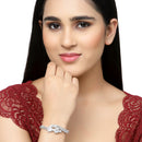 Rhodium-Plated Silver Toned Teardrop & Leaf Shaped Grey American Diamond Studded Bracelet