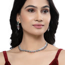 Rhodium-Plated Red & Green Round Shape American Diamonds Studded Necklace & Earrings Jewellery Set