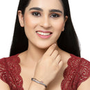 Rose Gold-Plated Black Toned Pink American Diamond Studded Kada Bracelet