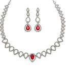 Rhodium-Plated Red American Diamonds Studded Spheroid Necklace & Earrings Jewellery Set