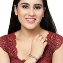 Rose Gold-Plated Black Toned Pink American Diamond Studded Kada Bracelet