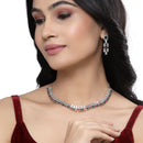 Rhodium-Plated Red & Green Round Shape American Diamonds Studded Necklace & Earrings Jewellery Set