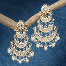 Gold-Plated White Pearls & Kundan studded Crescent Shaped Vilandi Drop Earrings