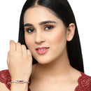 Rhodium-Plated Silver Toned Ruby Red American Diamond Studded Kada Bracelet