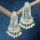 Gold-Plated White Pearls studded & Sea Green Enamelled Floral Shaped Drop Earrings