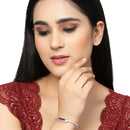 Rhodium-Plated Silver Toned Ruby Red American Diamond Studded Kada Bracelet
