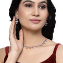 Rhodium-Plated Red American Diamond Studded Necklace With Earrings Jewellery Set