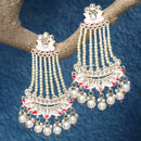 Gold-Plated White Pearls studded & White Enamelled Floral Shaped Drop Earrings