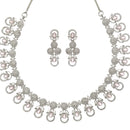 Rhodium-Plated Pink American Diamonds Studded Voguish Necklace & Earrings Jewellery Set