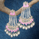 Gold-Plated White Pearls studded & Pink Enamelled Floral Shaped Drop Earrings