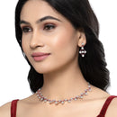 Rhodium-Plated Red American Diamond Studded Necklace With Earrings Jewellery Set