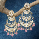 Gold-Plated Pink Pearls & Kundan studded Crescent Shaped Vilandi Drop Earrings