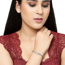 Rhodium Plated Silver Toned Round Pink American Diamond Studded  Bracelet