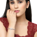 Rhodium Plated Silver Toned Round Pink American Diamond Studded  Bracelet