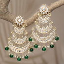Gold-Plated Green Pearls & Kundan studded Crescent Shaped Vilandi Drop Earrings