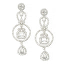 Rhodium-Plated White American Diamond studded Circular Shaped Drop Earrings