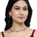 Rhodium-Plated Red & Green American Diamonds Studded Boxy Necklace & Earrings