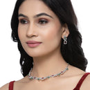 Rhodium-Plated Red & Green American Diamonds Studded Boxy Necklace & Earrings