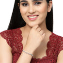 Rhodium-Plated Silver Toned Pink Teardrop Shape American Diamond Studded Bracelet