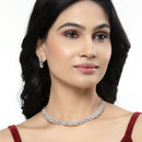 Rhodium-Plated Pink & Sea Green American Diamonds Studded Quadrate Shaped Necklace & Earrings Jewellery Set