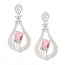 Rhodium-Plated Red American Diamond studded Handcrafted Quirky Shaped Drop Earrings