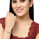 Rhodium-Plated Silver Toned Pink Teardrop Shape American Diamond Studded Bracelet