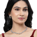 Rhodium-Plated Pink & Sea Green American Diamonds Studded Boxy Necklace & Earrings