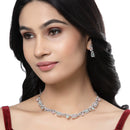 Rhodium-Plated Pink & Sea Green American Diamonds Studded Boxy Necklace & Earrings