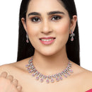Rhodium-Plated Pink American Diamond Studded Designer Necklace & Earrings Jewellery Set