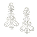 Rhodium-Plated White American Diamond studded Paisley Shaped Drop Earrings