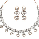 Rose Gold-Plated Gunmetal Toned White American Diamonds Studded Contemporary Necklace & Earrings Jewellery Set