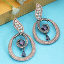 Rose Gold-Plated Gunmetal Toned Purple American Diamond studded Oval Shaped Drop Earrings