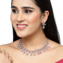 Rhodium-Plated Pink American Diamond Studded Designer Necklace & Earrings Jewellery Set