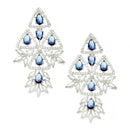 Rhodium-Plated Navy Blue & White American Diamond studded Triangular Shaped Drop Earrings