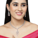 Rhodium-Plated Pink Baguette Teardrops American Diamonds Studded Necklace & Earrings Jewellery Set