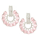 Rhodium-Plated Pink & White American Diamond studded Floral Drop Earrings