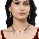 Rhodium-Plated Red American Diamond Studded Tempted Necklace & Earrings Jewellery Set