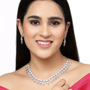Rhodium-Plated Pink American Diamonds Studded Voguish Necklace & Earrings Jewellery Set
