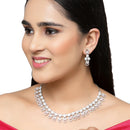 Rhodium-Plated Pink American Diamonds Studded Voguish Necklace & Earrings Jewellery Set