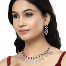 Rhodium-Plated Red American Diamond Studded Tempted Necklace & Earrings Jewellery Set