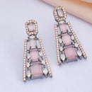 Rose Gold-Plated Gunmetal Toned Pink American Diamond studded Contemporary Drop Earrings