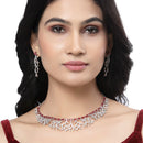 Rhodium-Plated Red American Diamond Studded Eccentric Design Necklace & Earrings Jewellery Set