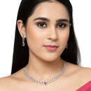 Rhodium-Plated Red American Diamonds Studded Spheroid Necklace & Earrings Jewellery Set
