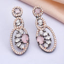 Rose Gold-Plated Gunmetal Toned Pink American Diamond studded Oval & Quirky Shaped Drop Earrings