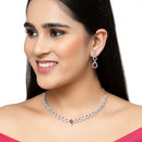 Rhodium-Plated Red American Diamonds Studded Spheroid Necklace & Earrings Jewellery Set